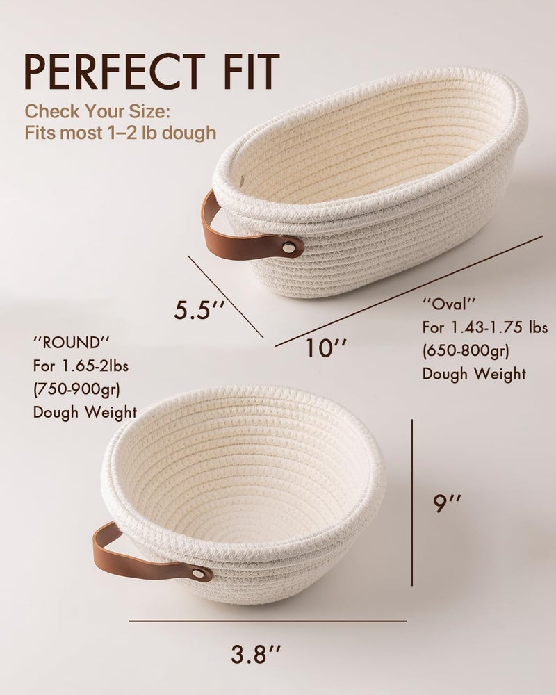 BARoyal Crispier Crust Cotton Rope Banneton Bread Proofing Basket Set, Oval & Round Bread Baskets with Liners & Covers for Artisan Bread Baking, Sourdough Bread Baking Supplies(Off White) - Image 3